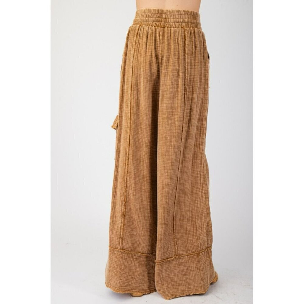 Roxie Cotton Gauze Mineral Washed Wide Leg Pants in Camel - Picture 5 of 5